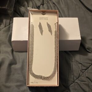 Badgley Mischka Silver Rhinestone Necklace and Earring Set